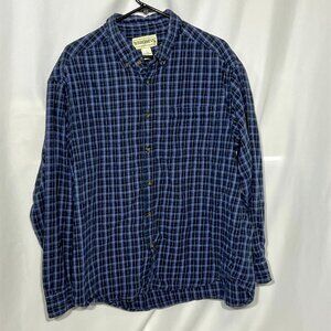 Blue Plaid Flannel Sz L Long Sleeve Shirt Wilderness
